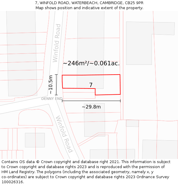 7, WINFOLD ROAD, WATERBEACH, CAMBRIDGE, CB25 9PR: Plot and title map