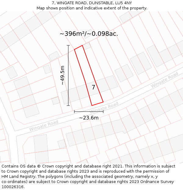 7, WINGATE ROAD, DUNSTABLE, LU5 4NY: Plot and title map