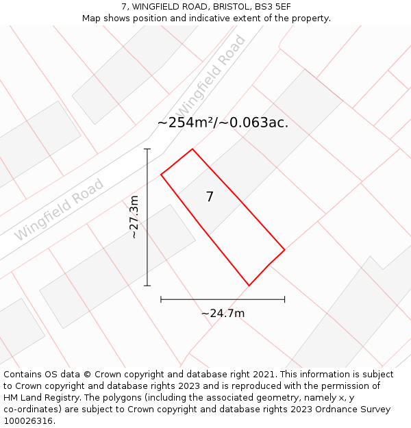7, WINGFIELD ROAD, BRISTOL, BS3 5EF: Plot and title map