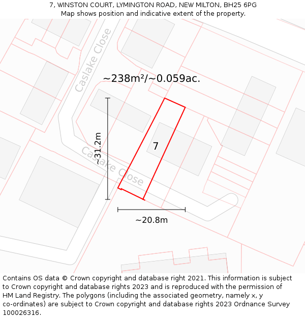 7, WINSTON COURT, LYMINGTON ROAD, NEW MILTON, BH25 6PG: Plot and title map