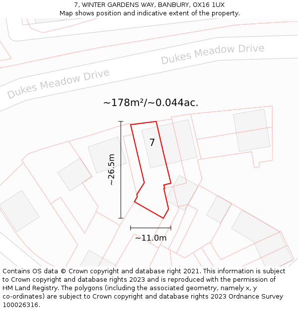 7, WINTER GARDENS WAY, BANBURY, OX16 1UX: Plot and title map