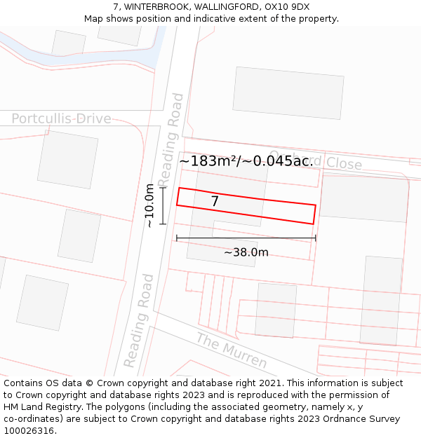 7, WINTERBROOK, WALLINGFORD, OX10 9DX: Plot and title map