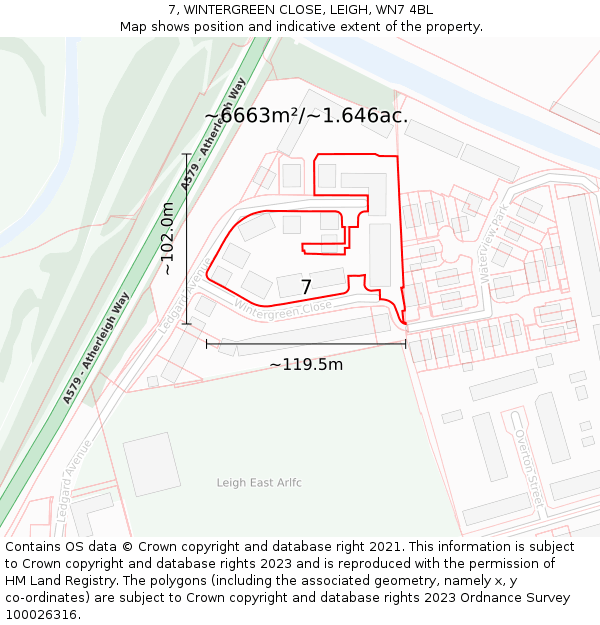 7, WINTERGREEN CLOSE, LEIGH, WN7 4BL: Plot and title map