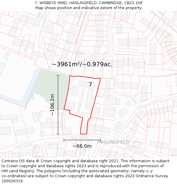 7, WISBEYS YARD, HASLINGFIELD, CAMBRIDGE, CB23 1NF: Plot and title map