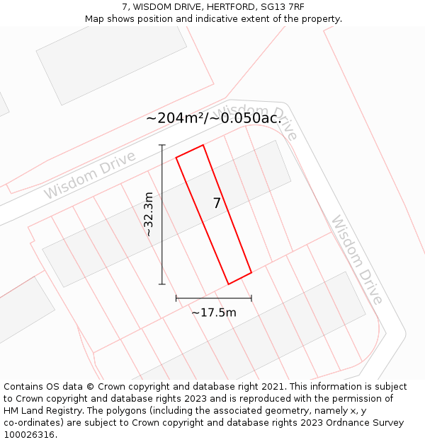 7, WISDOM DRIVE, HERTFORD, SG13 7RF: Plot and title map