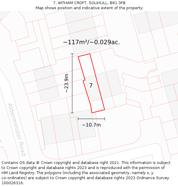 7, WITHAM CROFT, SOLIHULL, B91 3FB: Plot and title map