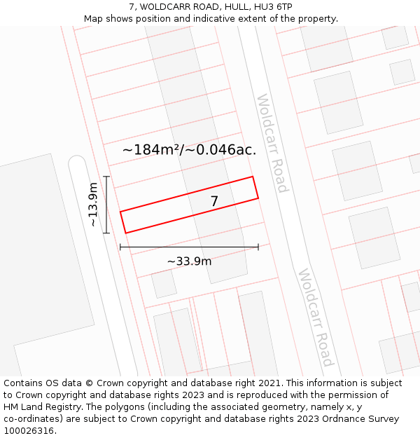 7, WOLDCARR ROAD, HULL, HU3 6TP: Plot and title map