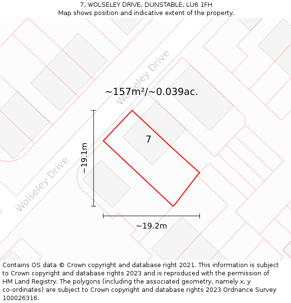 7, WOLSELEY DRIVE, DUNSTABLE, LU6 1FH: Plot and title map