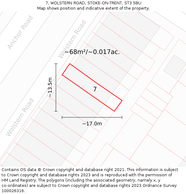 7, WOLSTERN ROAD, STOKE-ON-TRENT, ST3 5BU: Plot and title map