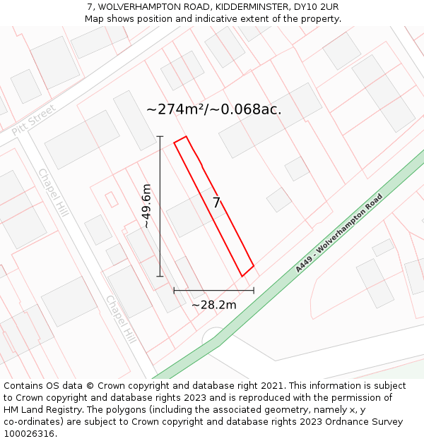 7, WOLVERHAMPTON ROAD, KIDDERMINSTER, DY10 2UR: Plot and title map