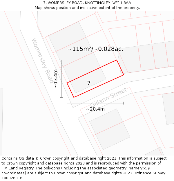 7, WOMERSLEY ROAD, KNOTTINGLEY, WF11 8AA: Plot and title map