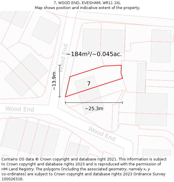 7, WOOD END, EVESHAM, WR11 1XL: Plot and title map