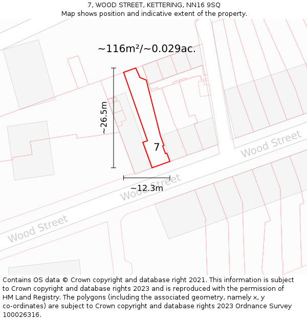 7, WOOD STREET, KETTERING, NN16 9SQ: Plot and title map