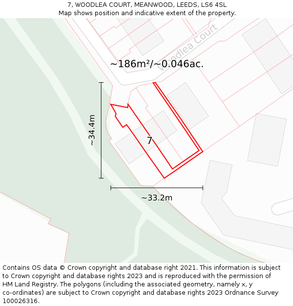 7, WOODLEA COURT, MEANWOOD, LEEDS, LS6 4SL: Plot and title map
