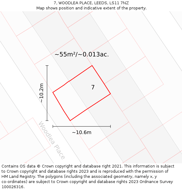 7, WOODLEA PLACE, LEEDS, LS11 7NZ: Plot and title map