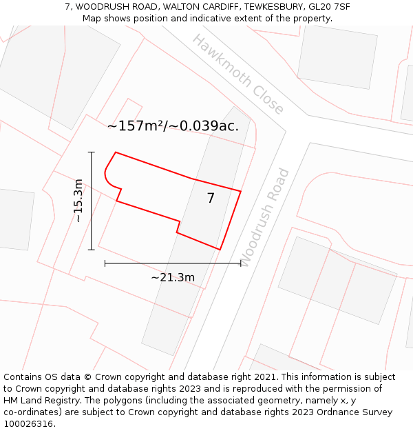 7, WOODRUSH ROAD, WALTON CARDIFF, TEWKESBURY, GL20 7SF: Plot and title map