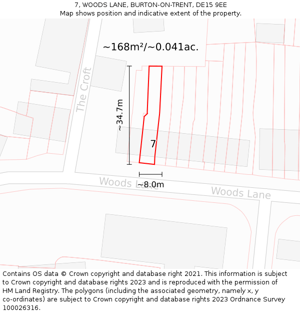 7, WOODS LANE, BURTON-ON-TRENT, DE15 9EE: Plot and title map