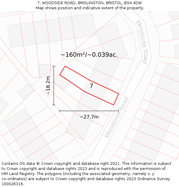 7, WOODSIDE ROAD, BRISLINGTON, BRISTOL, BS4 4DW: Plot and title map