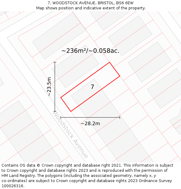 7, WOODSTOCK AVENUE, BRISTOL, BS6 6EW: Plot and title map