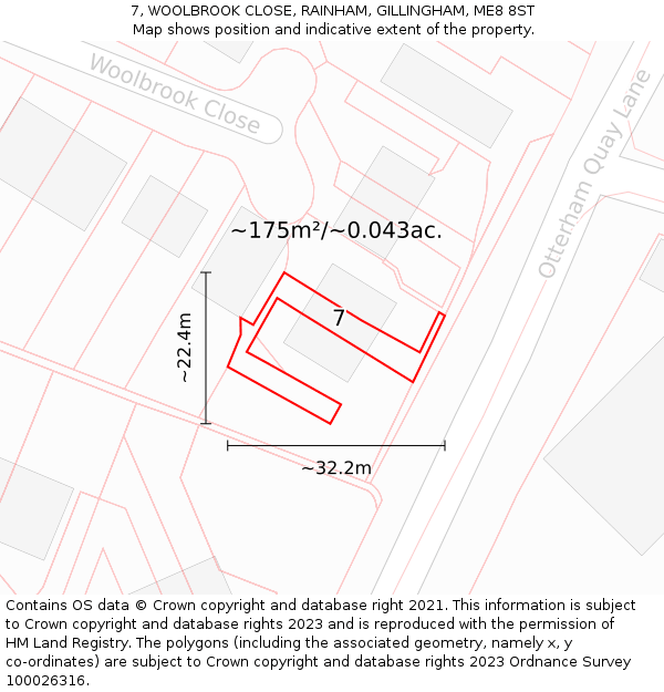 7, WOOLBROOK CLOSE, RAINHAM, GILLINGHAM, ME8 8ST: Plot and title map