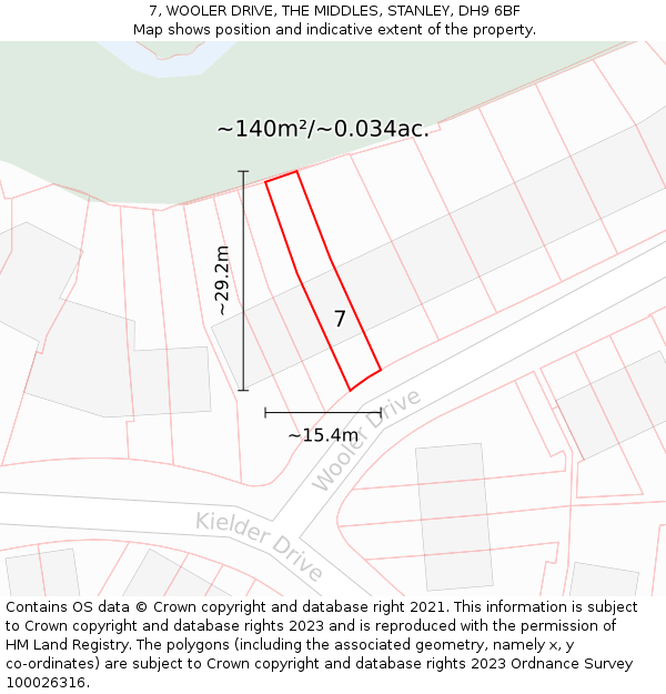7, WOOLER DRIVE, THE MIDDLES, STANLEY, DH9 6BF: Plot and title map