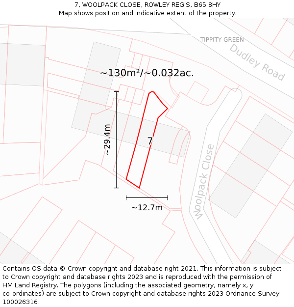 7, WOOLPACK CLOSE, ROWLEY REGIS, B65 8HY: Plot and title map
