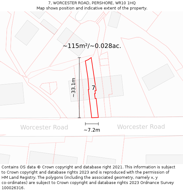 7, WORCESTER ROAD, PERSHORE, WR10 1HQ: Plot and title map