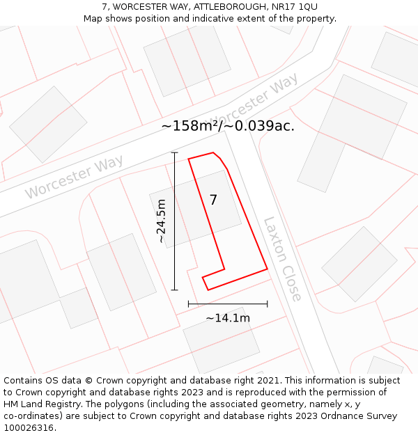 7, WORCESTER WAY, ATTLEBOROUGH, NR17 1QU: Plot and title map
