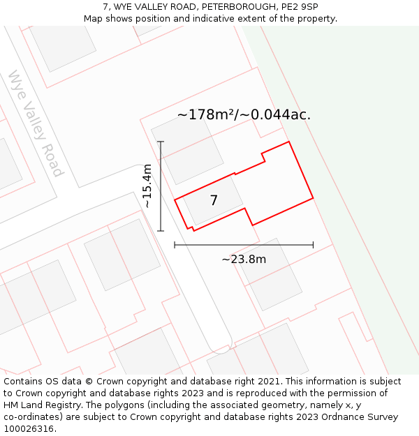 7, WYE VALLEY ROAD, PETERBOROUGH, PE2 9SP: Plot and title map