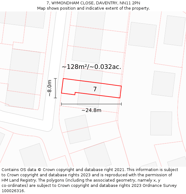 7, WYMONDHAM CLOSE, DAVENTRY, NN11 2PN: Plot and title map