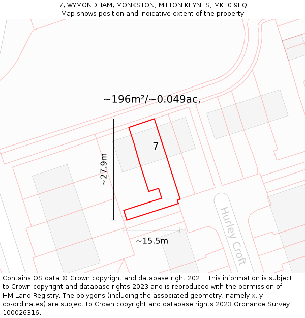 7, WYMONDHAM, MONKSTON, MILTON KEYNES, MK10 9EQ: Plot and title map