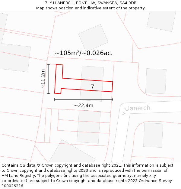 7, Y LLANERCH, PONTLLIW, SWANSEA, SA4 9DR: Plot and title map