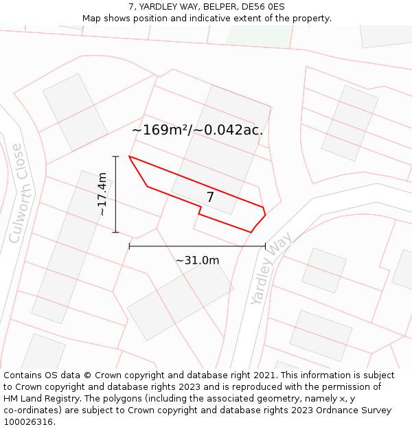 7, YARDLEY WAY, BELPER, DE56 0ES: Plot and title map