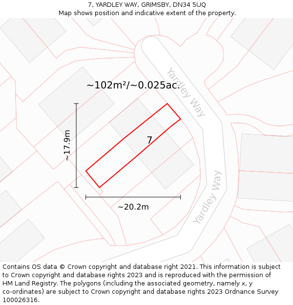7, YARDLEY WAY, GRIMSBY, DN34 5UQ: Plot and title map