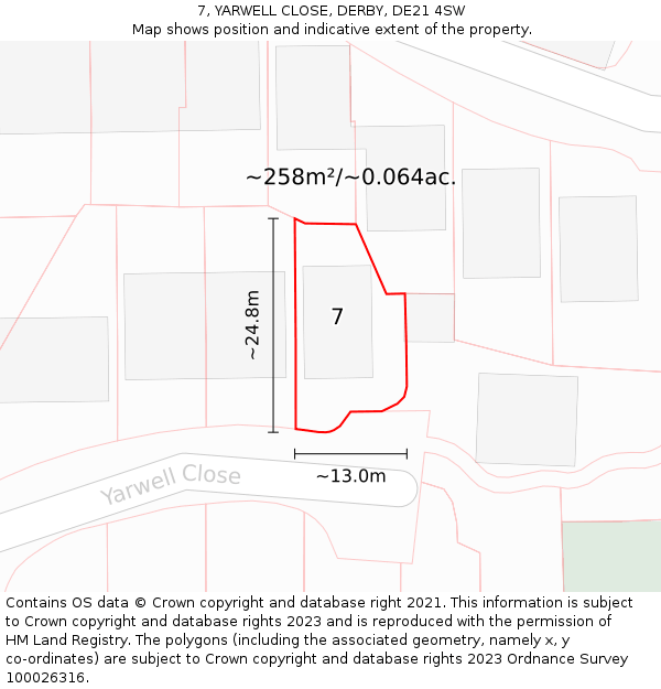 7, YARWELL CLOSE, DERBY, DE21 4SW: Plot and title map