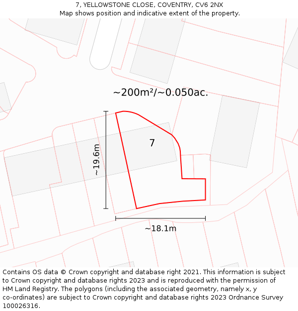 7, YELLOWSTONE CLOSE, COVENTRY, CV6 2NX: Plot and title map