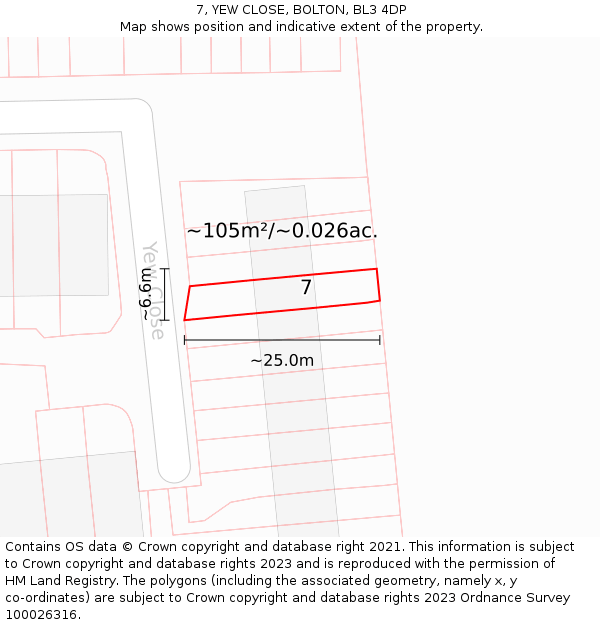 7, YEW CLOSE, BOLTON, BL3 4DP: Plot and title map