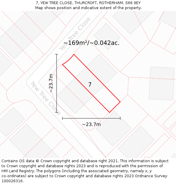 7, YEW TREE CLOSE, THURCROFT, ROTHERHAM, S66 9EY: Plot and title map
