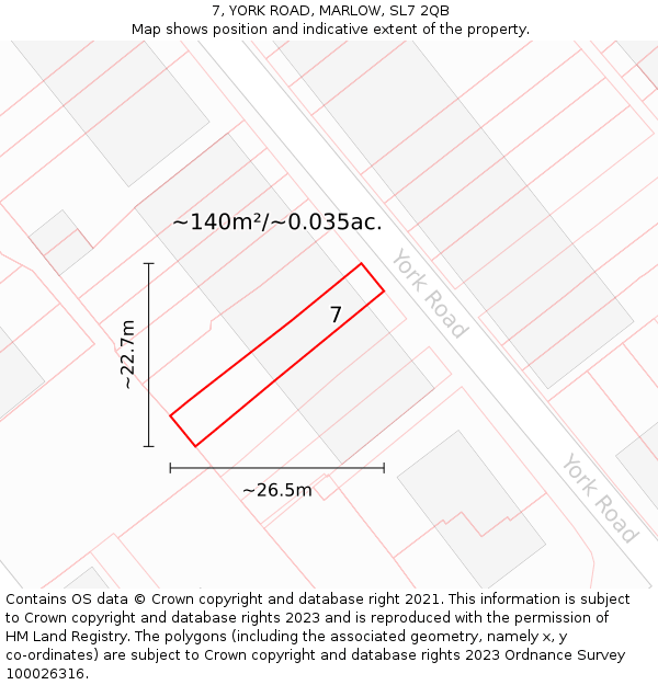 7, YORK ROAD, MARLOW, SL7 2QB: Plot and title map