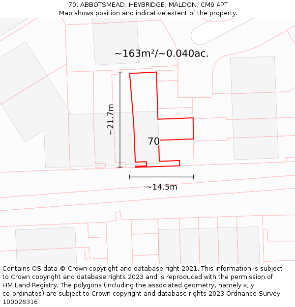 70, ABBOTSMEAD, HEYBRIDGE, MALDON, CM9 4PT: Plot and title map