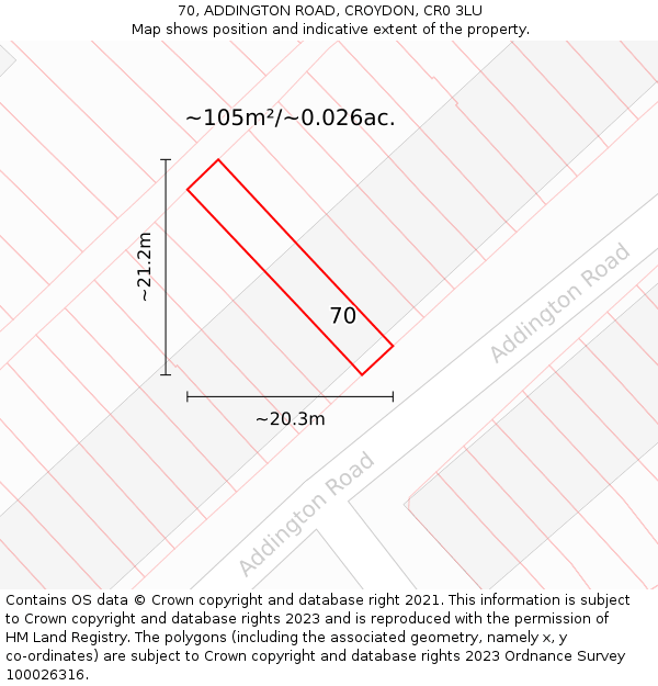 70, ADDINGTON ROAD, CROYDON, CR0 3LU: Plot and title map
