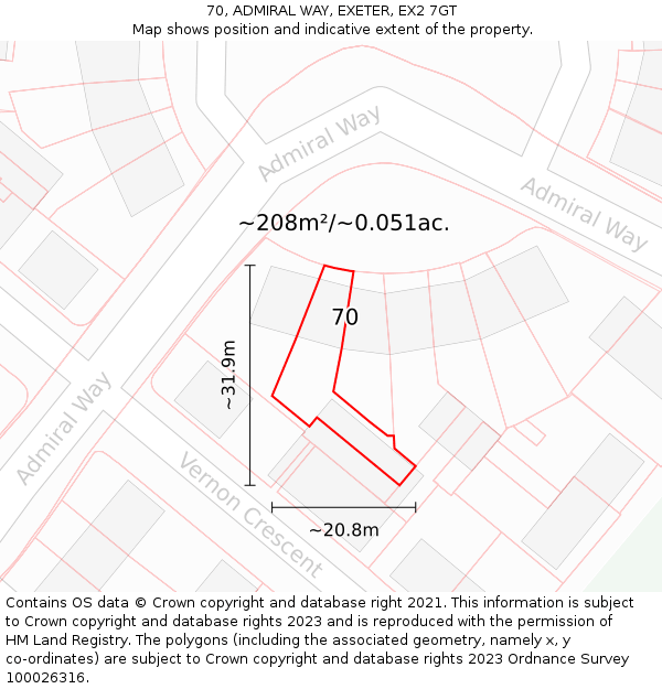70, ADMIRAL WAY, EXETER, EX2 7GT: Plot and title map