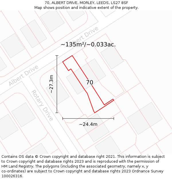 70, ALBERT DRIVE, MORLEY, LEEDS, LS27 8SF: Plot and title map