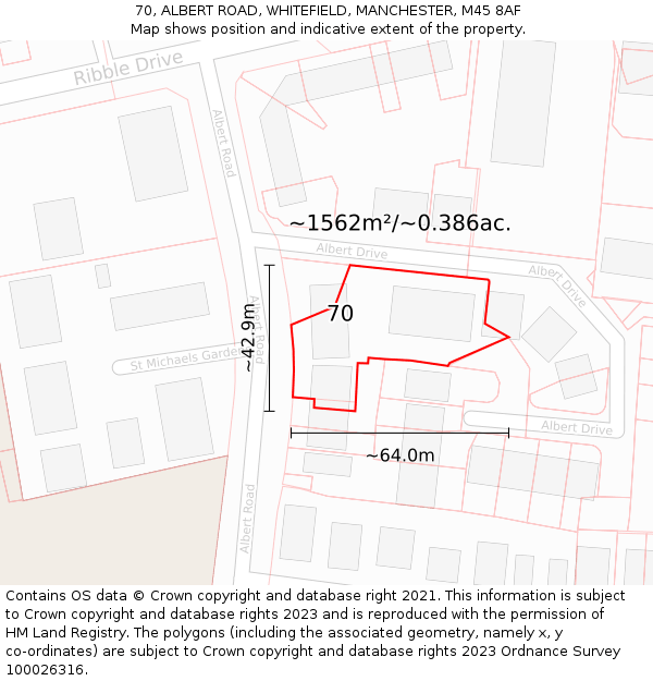 70, ALBERT ROAD, WHITEFIELD, MANCHESTER, M45 8AF: Plot and title map