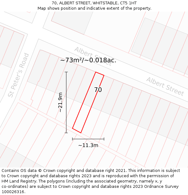 70, ALBERT STREET, WHITSTABLE, CT5 1HT: Plot and title map