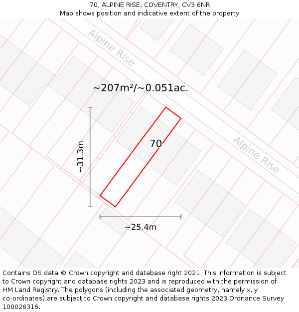 70, ALPINE RISE, COVENTRY, CV3 6NR: Plot and title map