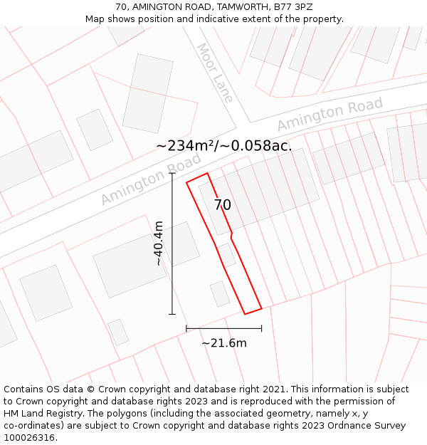 70, AMINGTON ROAD, TAMWORTH, B77 3PZ: Plot and title map