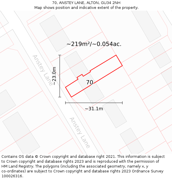 70, ANSTEY LANE, ALTON, GU34 2NH: Plot and title map