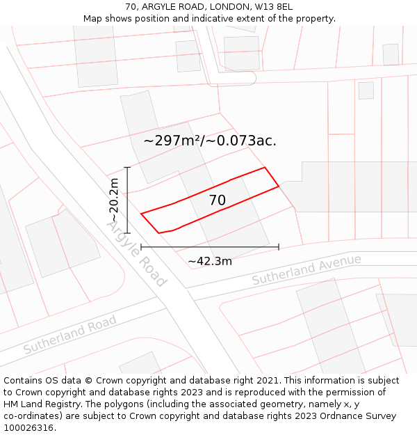 70, ARGYLE ROAD, LONDON, W13 8EL: Plot and title map