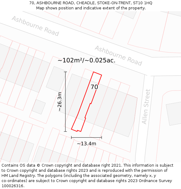 70, ASHBOURNE ROAD, CHEADLE, STOKE-ON-TRENT, ST10 1HQ: Plot and title map